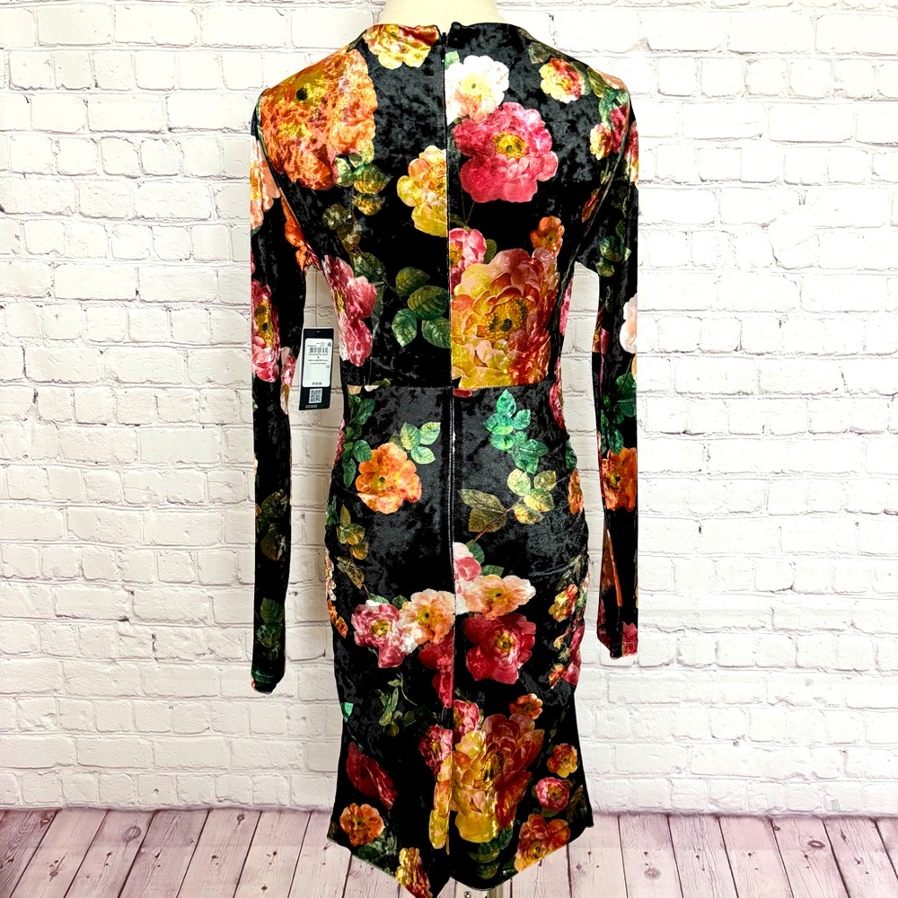 GUESS Eco Tess Peony Charm Print Long Sleeve Velvet Mini Dress--NWT--S - Picture 3 of 16